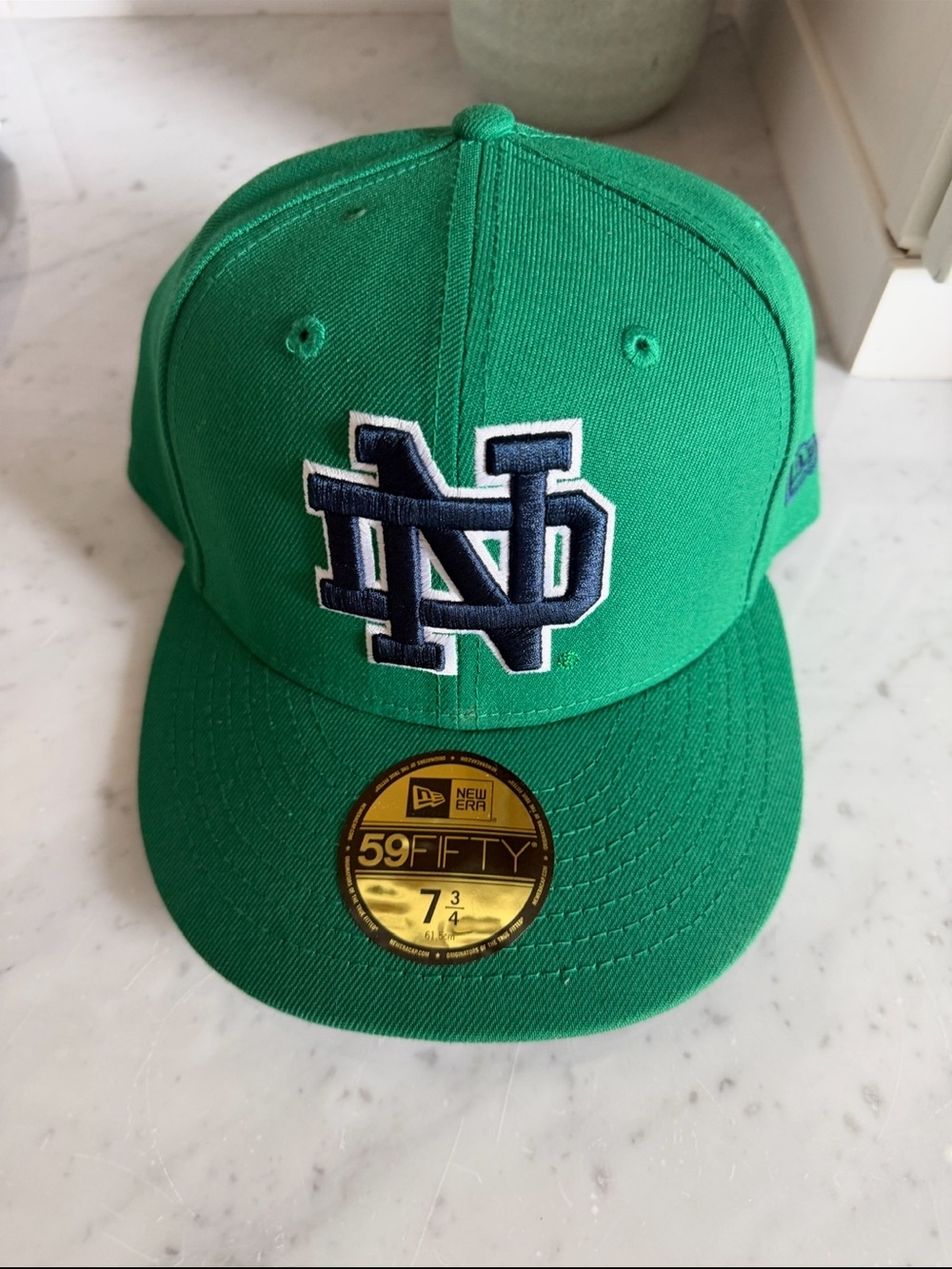 Notre Dame New Era Green Fitted Cap with Navy and White Logo